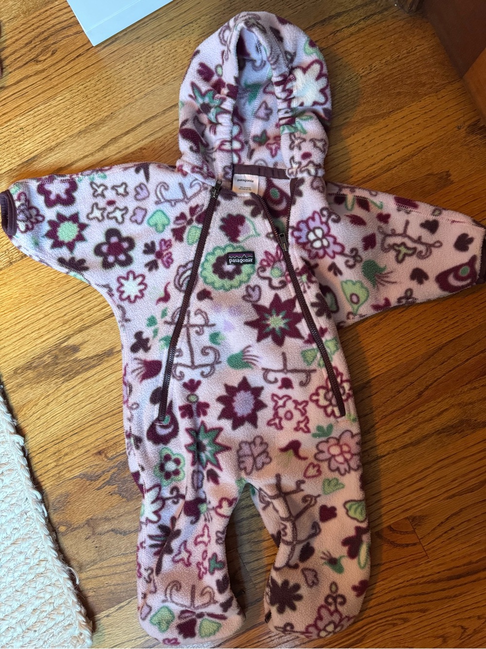 Patagonia Pink and Purple Floral Fleece Baby One-Piece
